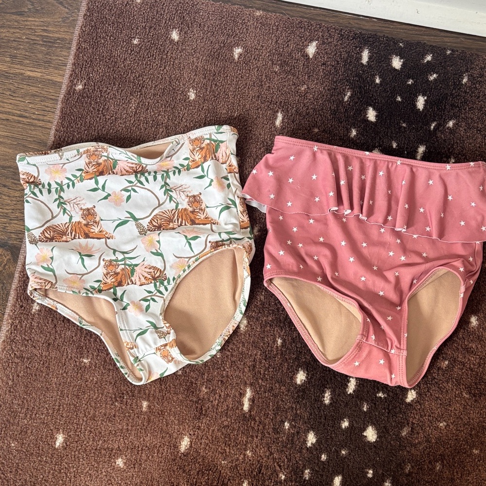 Kortni Jeane Kids Tiger Print and Pink Star Bikinis